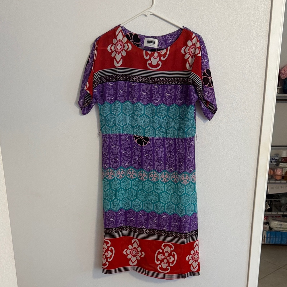 Vintage Vibrant Floral Midi Dress in Red, Purple, and Teal